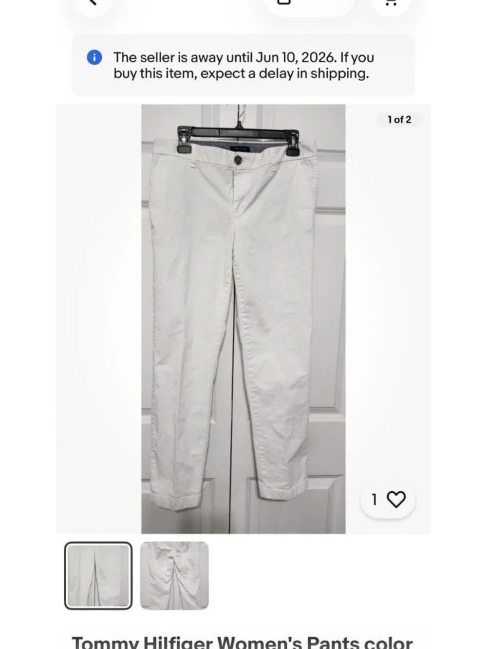 Tommy Hilfiger Women's Pants White Sz 12 Flat Front Chino Cotton 28" Inseam - Picture 1 of 11